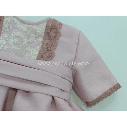 Vestido de seda rosa empolvado con puntilla - PARDALETS