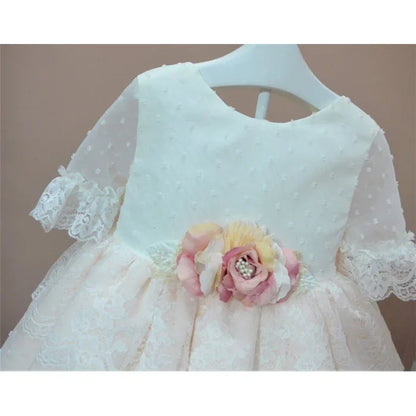 Vestido de tul de plumeti beig y rosa - PARDALETS