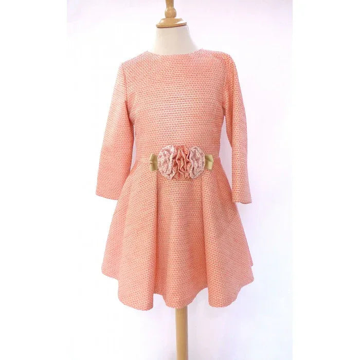 Vestido falda capeada salmón y dorado - PARDALETS