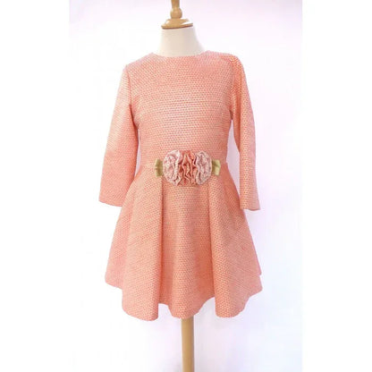 Vestido falda capeada salmón y dorado - PARDALETS