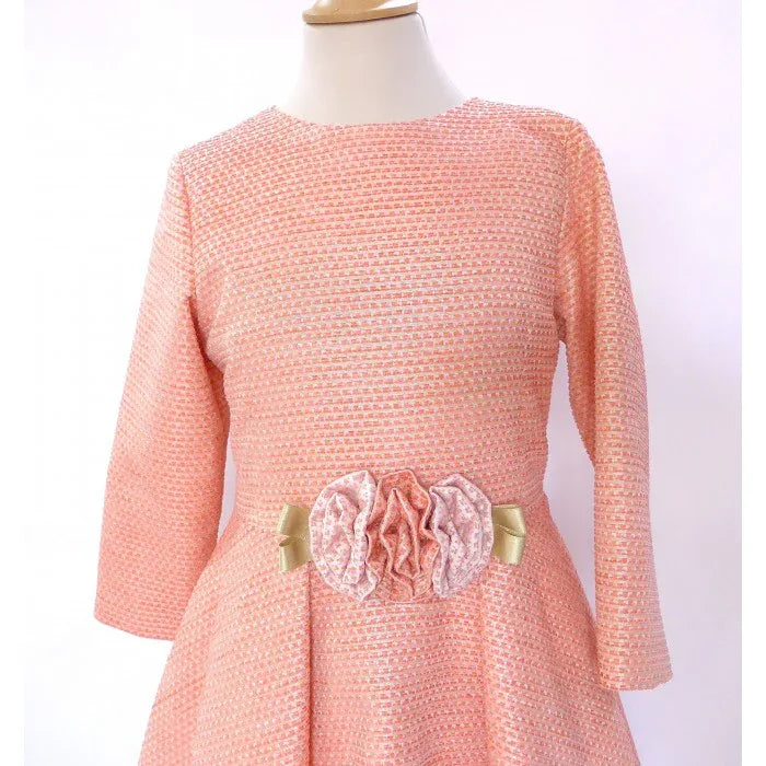 Vestido falda capeada salmón y dorado - PARDALETS
