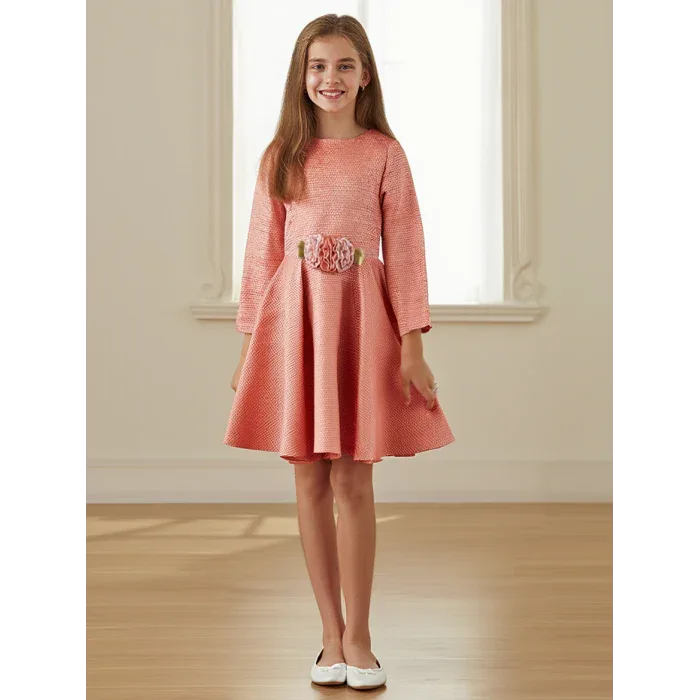 Vestido falda capeada salmón y dorado - PARDALETS