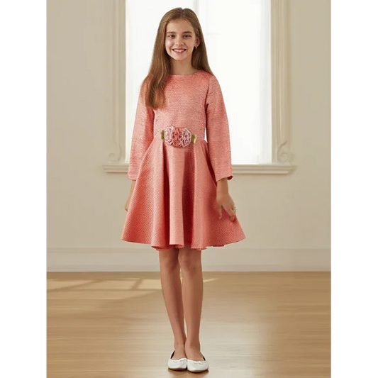 Vestido falda capeada salmón y dorado - PARDALETS