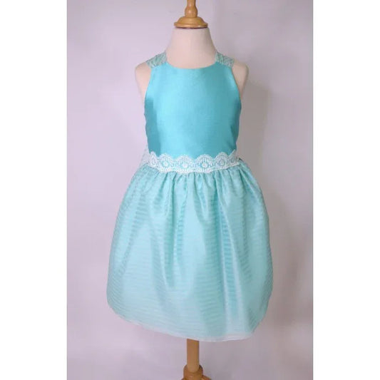 Vestido fantasia turquesa lazo y puntilla - PARDALETS