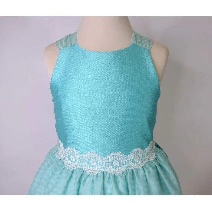 Vestido fantasia turquesa lazo y puntilla - PARDALETS