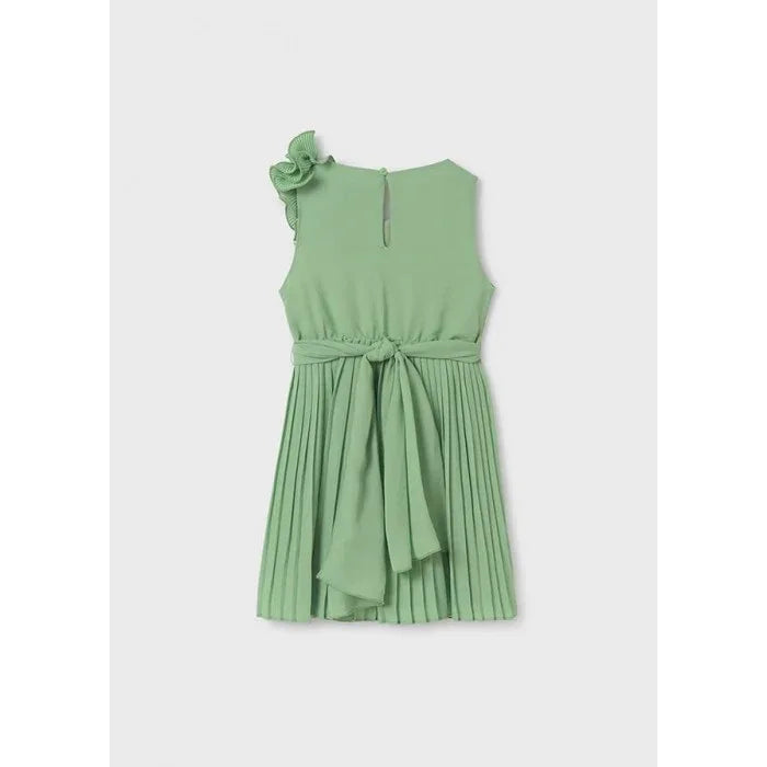 Vestido gasa verde plisado - PARDALETS