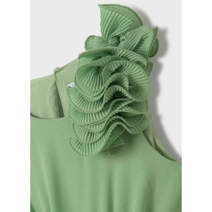 Vestido gasa verde plisado - PARDALETS