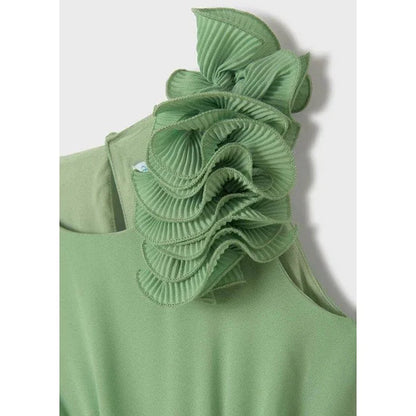 Vestido gasa verde plisado - PARDALETS