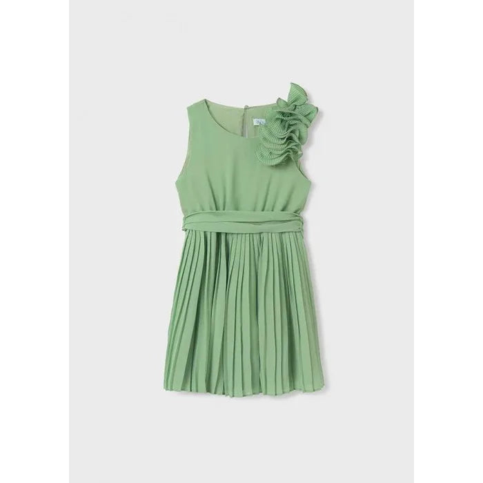 Vestido gasa verde plisado - PARDALETS