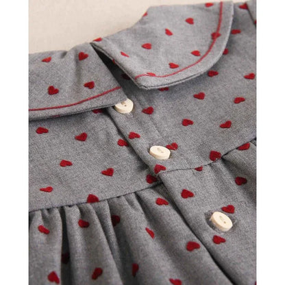 Vestido gris con corazones granate - PARDALETS