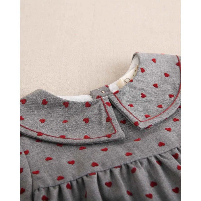 Vestido gris con corazones granate - PARDALETS