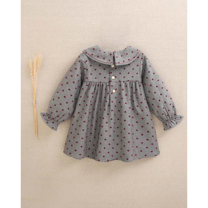 Vestido gris con corazones granate - PARDALETS