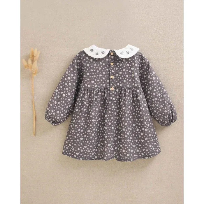 Vestido gris oscuro con hojas blancas - PARDALETS