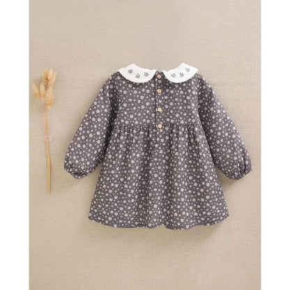 Vestido gris oscuro con hojas blancas - PARDALETS