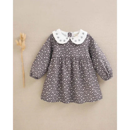 Vestido gris oscuro con hojas blancas - PARDALETS