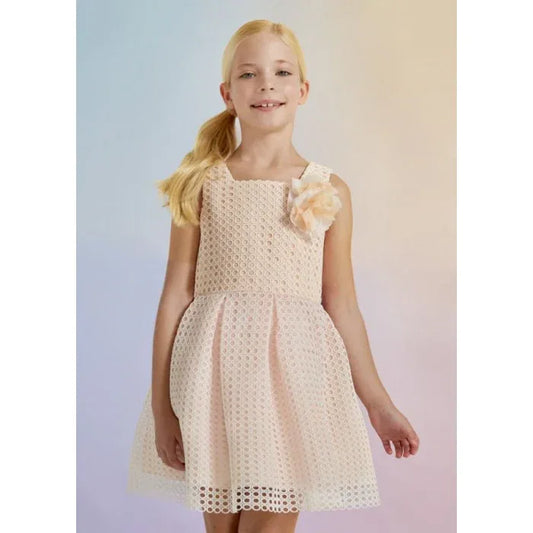 Vestido guipur melocotón con flor - PARDALETS