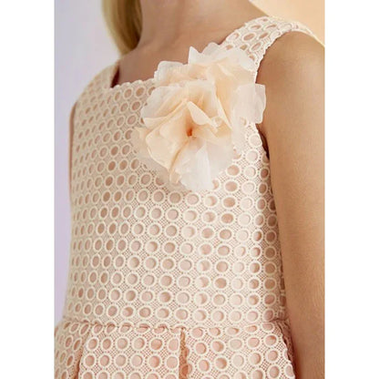 Vestido guipur melocotón con flor - PARDALETS