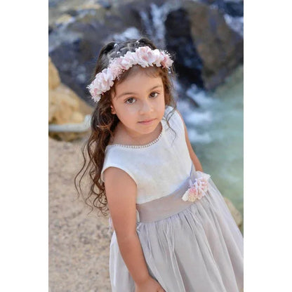 Vestido infantil sin mangas lino crudo y malva - PARDALETS