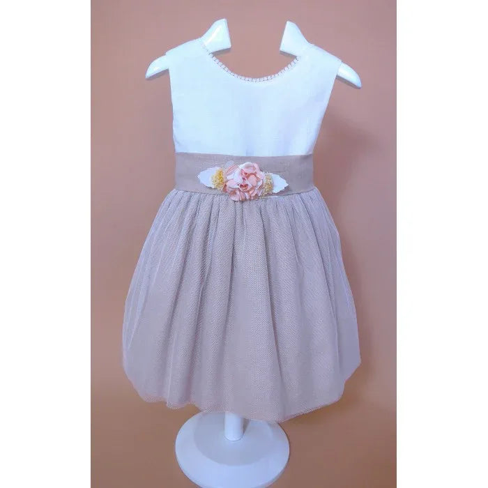 Vestido infantil sin mangas lino crudo y malva - PARDALETS