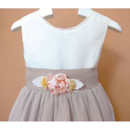 Vestido infantil sin mangas lino crudo y malva - PARDALETS