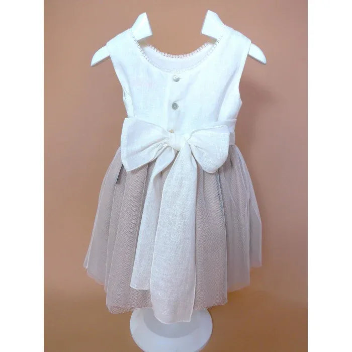 Vestido infantil sin mangas lino crudo y malva - PARDALETS