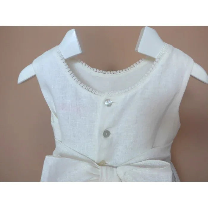 Vestido infantil sin mangas lino crudo y malva - PARDALETS