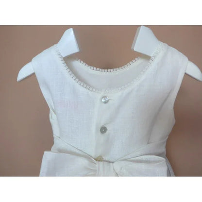 Vestido infantil sin mangas lino crudo y malva - PARDALETS