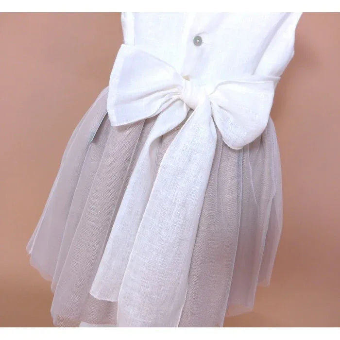 Vestido infantil sin mangas lino crudo y malva - PARDALETS