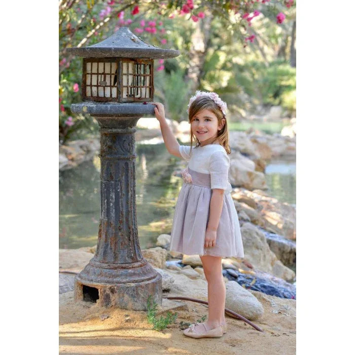 Vestido infantil sin mangas lino crudo y malva - PARDALETS