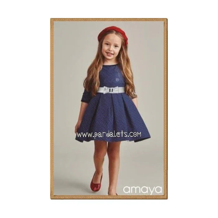 Vestido jacquard marino topitos gris - PARDALETS