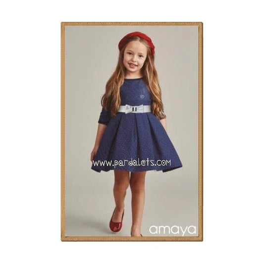 Vestido jacquard marino topitos gris - PARDALETS