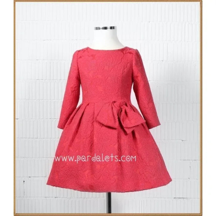 Vestido Jacquard rojo con lazo lateral - PARDALETS
