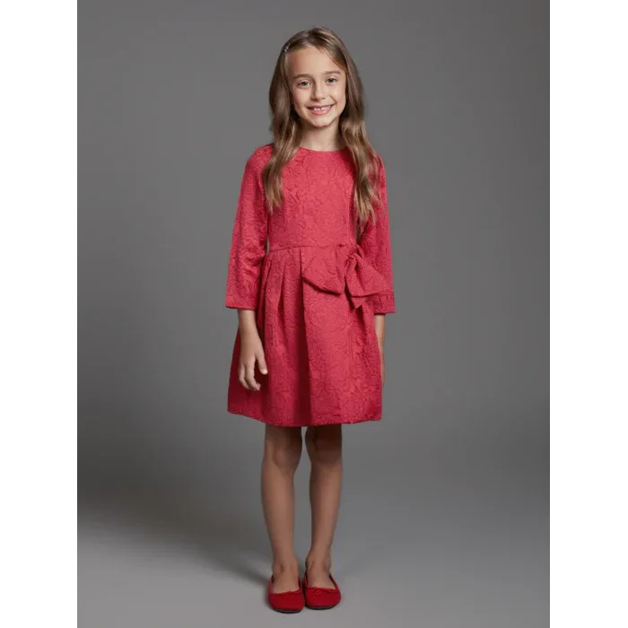 Vestido Jacquard rojo con lazo lateral - PARDALETS