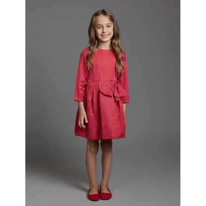 Vestido Jacquard rojo con lazo lateral - PARDALETS