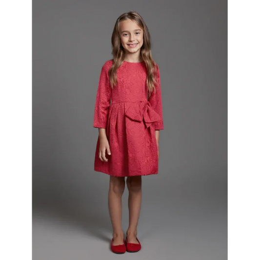 Vestido Jacquard rojo con lazo lateral - PARDALETS