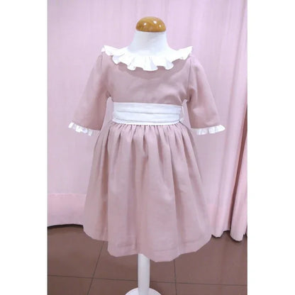 Vestido lino rosa maquillaje con manga corta - PARDALETS