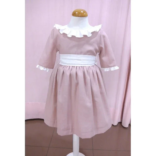 Vestido lino rosa maquillaje con manga corta - PARDALETS