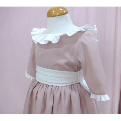 Vestido lino rosa maquillaje con manga corta - PARDALETS