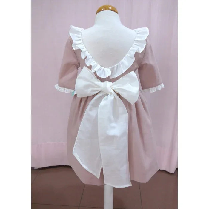 Vestido lino rosa maquillaje con manga corta - PARDALETS