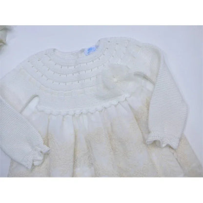 Vestido manga larga algodón beige y tul bordado - PARDALETS