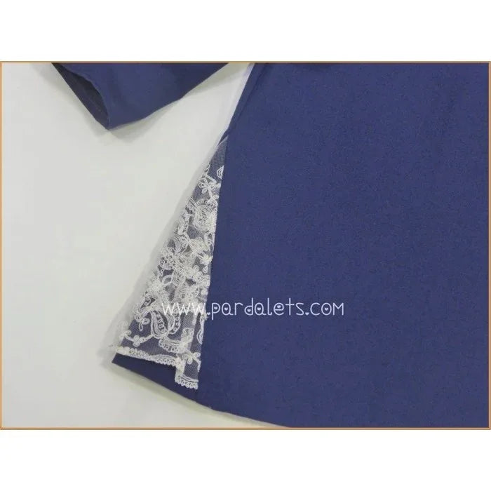 Vestido manga larga azul marino con puntilla - PARDALETS