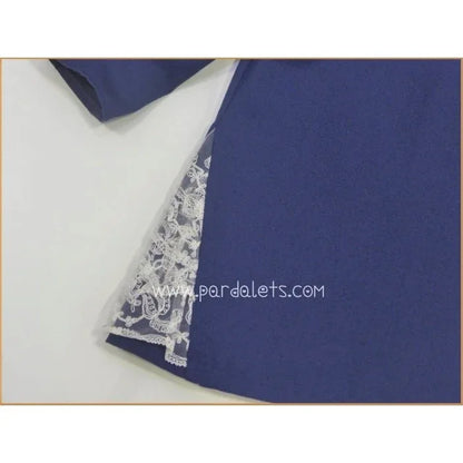 Vestido manga larga azul marino con puntilla - PARDALETS