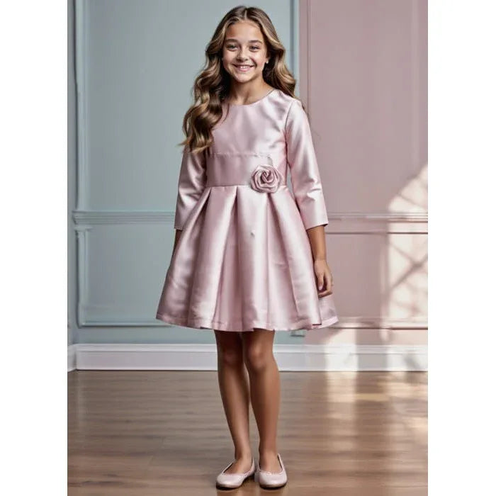 Vestido mikado rosa empolvado manga francesa - PARDALETS