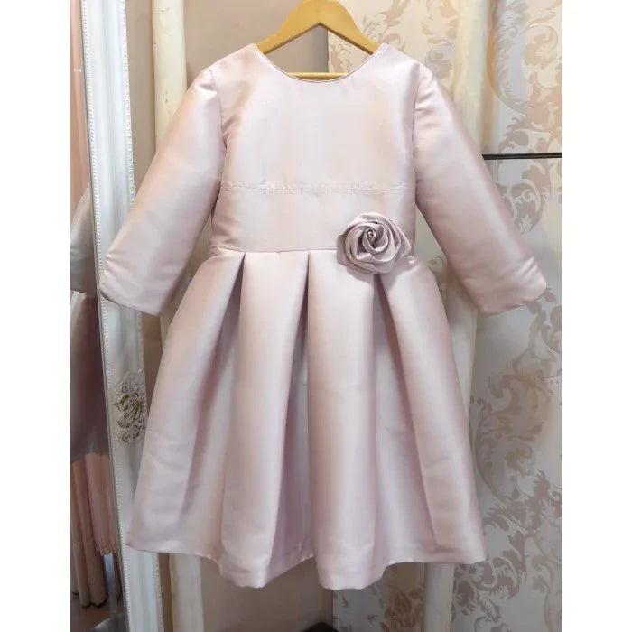 Vestido mikado rosa empolvado manga francesa - PARDALETS