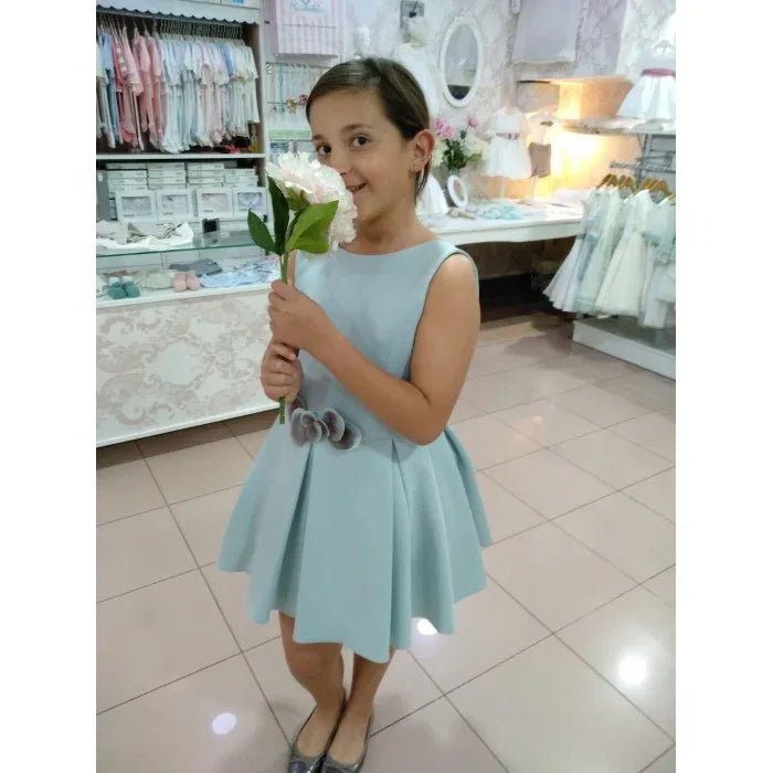 Vestido neopreno verde agua falda tablas - PARDALETS