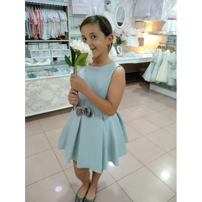 Vestido neopreno verde agua falda tablas - PARDALETS