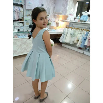 Vestido neopreno verde agua falda tablas - PARDALETS