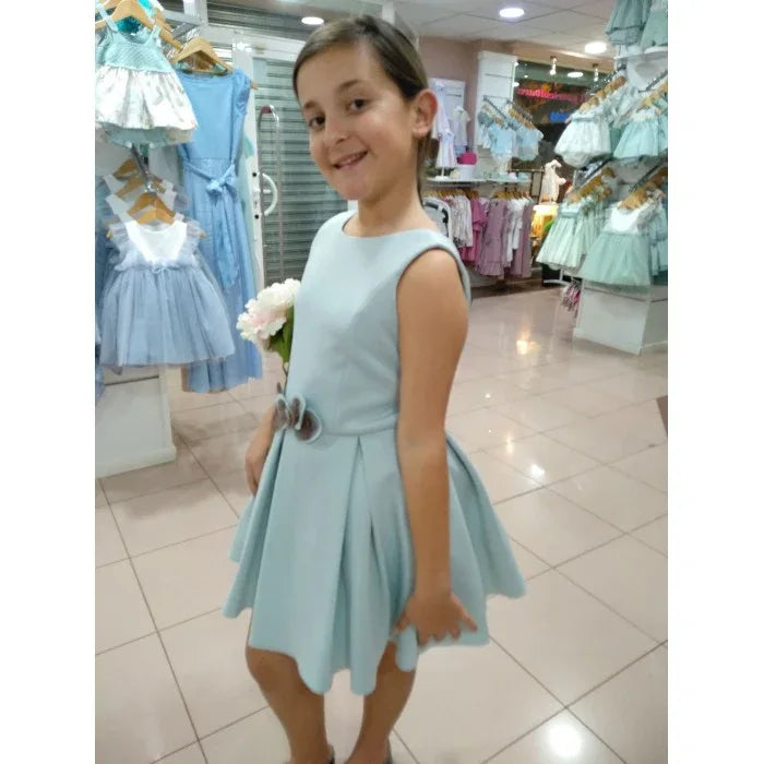 Vestido neopreno verde agua falda tablas - PARDALETS