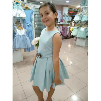 Vestido neopreno verde agua falda tablas - PARDALETS