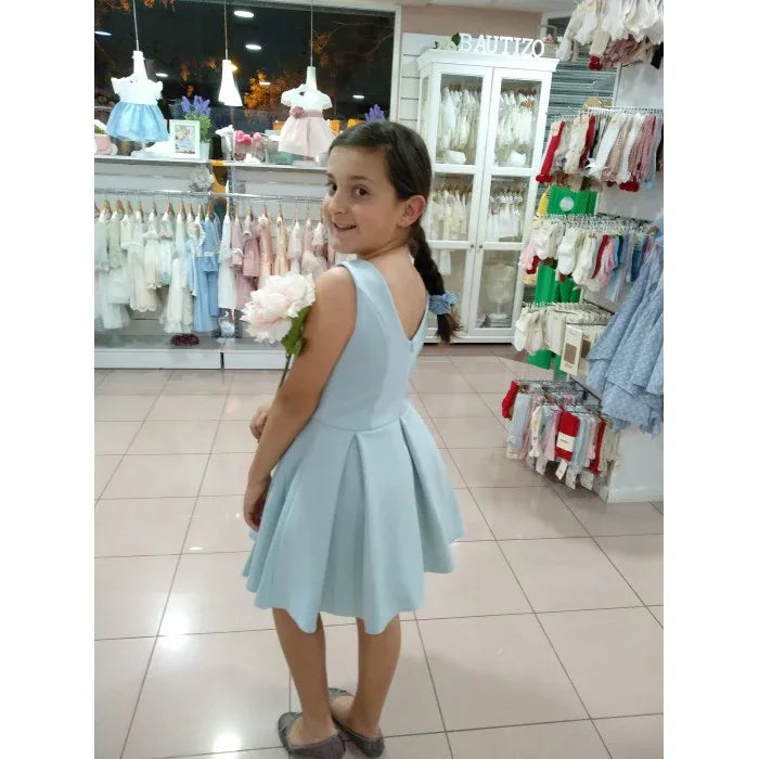 Vestido neopreno verde agua falda tablas - PARDALETS